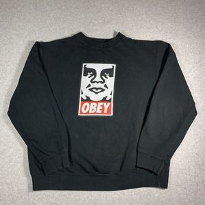 Obey Icon Face Sweater Mens M Andre The Giant Fleece Black Crew Neck Sweater